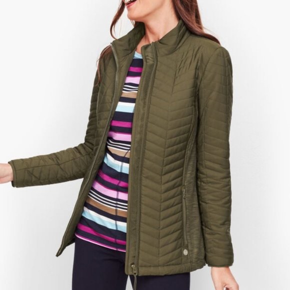 Talbots Jackets & Blazers - Women T by Talbots Olive Green Chevron Quilted Jacket Small, Like New